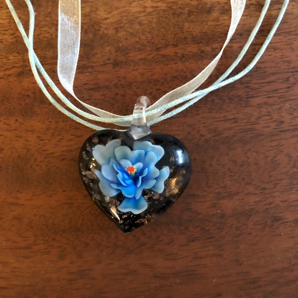 Vintage Jewelry Stunning Ribbon Glass Floral Heart Necklace Poshmark